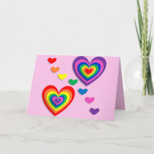 Festiva Tarjeta de saludo de corazones arcoiris