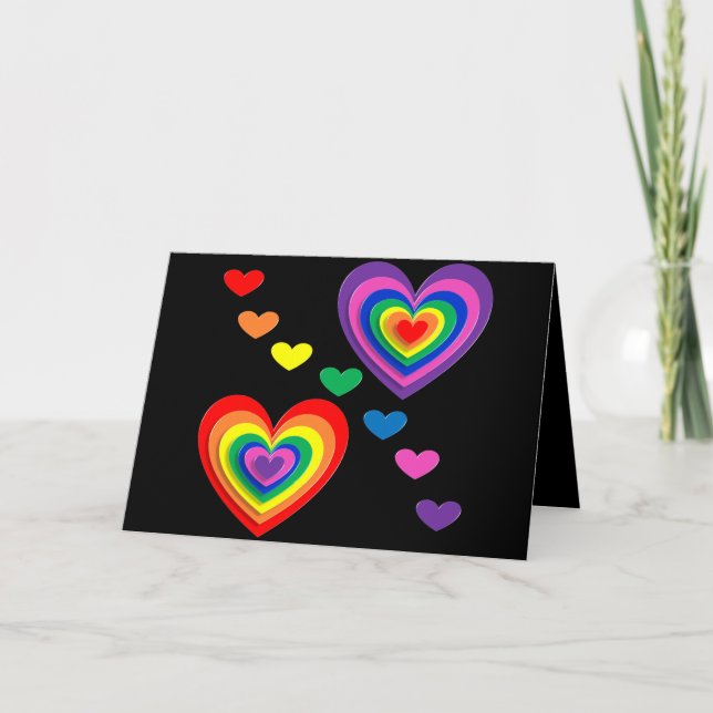 Festiva Tarjeta de saludo de corazones arcoiris (Anverso)