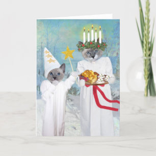 Festiva Tarjeta de saludo de gatitos Santa Lucía