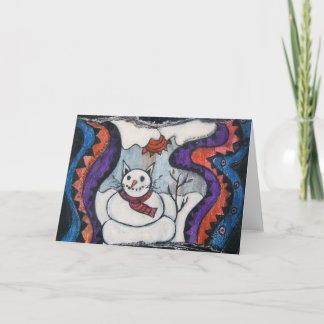 Festiva tarjeta de saludo de gato de nieve
