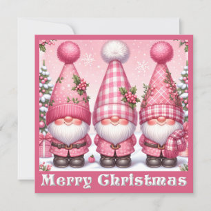 Festiva Tarjeta de saludo de Gnomes Navidades Rosados