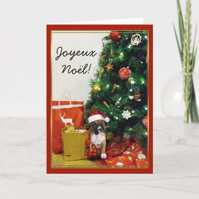 Festiva Tarjeta de saludo de Joyeux Noël Navidades Boxer D (Anverso)