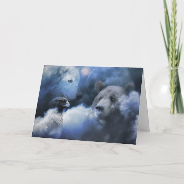 Festiva Tarjeta de saludo de la temporada de Wolf Bear and (Anverso)