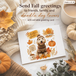 Festiva Tarjeta de saludo de Labradoodle Hola Otoño Famili
