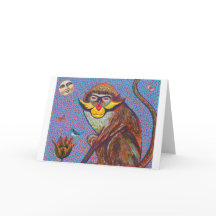 tarjeta de saludo de mono de lecho rojo