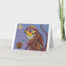 Festiva tarjeta de saludo de mono de lecho rojo