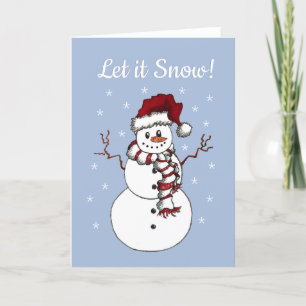 Festiva Tarjeta de saludo de muñeco de nieve "Deja que nie