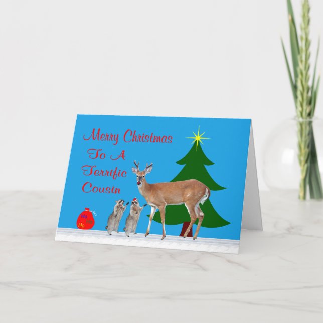 Festiva Tarjeta De Saludo De navidades A Primos (Anverso)
