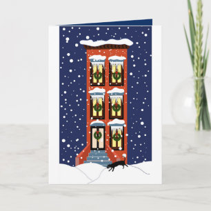 Festiva Tarjeta de saludo de Navidades Brownstone