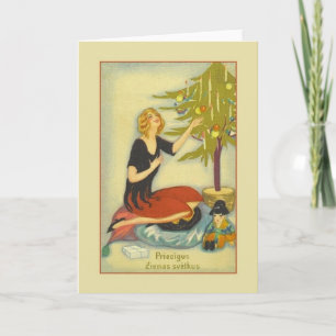 Festiva Tarjeta de saludo de Navidades católicos retro