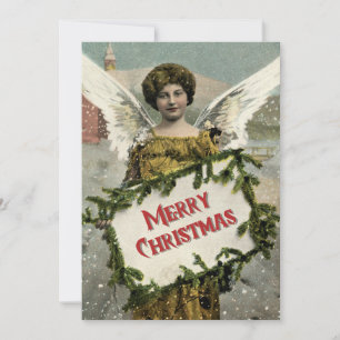 Festiva Tarjeta de saludo de Navidades de ángel de época