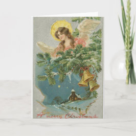 Festiva Tarjeta de saludo de navidades de campanas de ánge