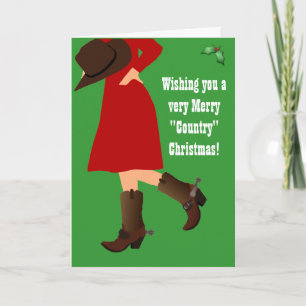 Festiva Tarjeta de saludo de Navidades de campo de chica d