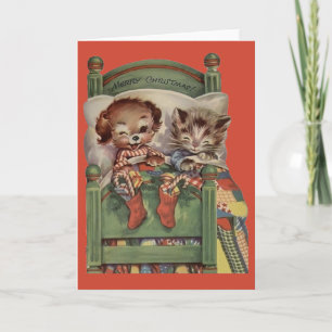 Festiva Tarjeta de saludo de Navidades de manzanas y gatit