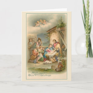 Festiva Tarjeta de saludo de Navidades de Natividad Vintag