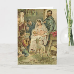 Festiva Tarjeta de saludo de Navidades de Natividad Vintag