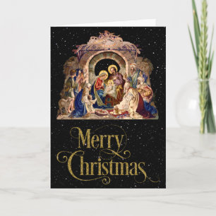 Festiva Tarjeta de saludo de Navidades de Natividad Vintag
