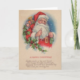 Festiva Tarjeta de saludo de Navidades de Vintage Santa "S