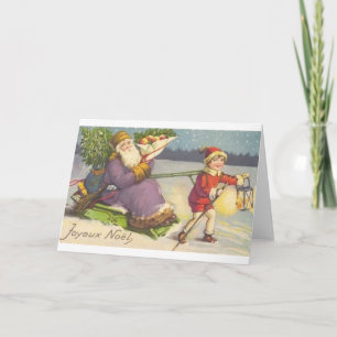 Festiva Tarjeta de saludo de Navidades franceses de época