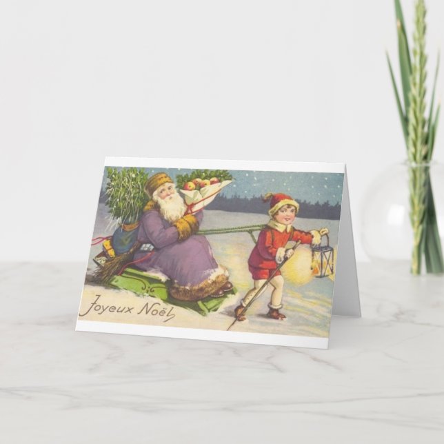 Festiva Tarjeta de saludo de Navidades franceses de época (Anverso)