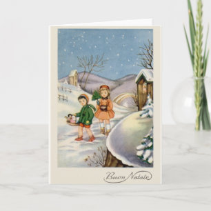 Festiva Tarjeta de saludo de Navidades italianos de época