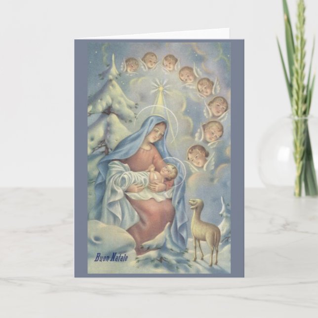 Festiva Tarjeta de saludo de Navidades italianos religioso (Anverso)