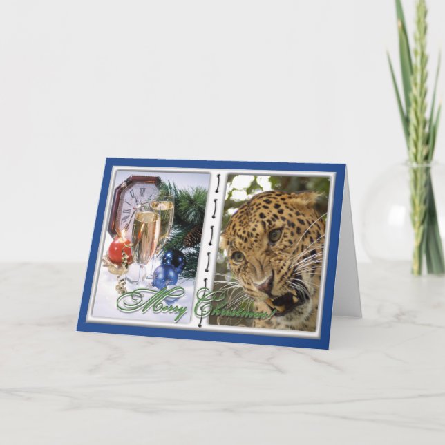 Festiva Tarjeta de saludo de Navidades Leopard (Anverso)