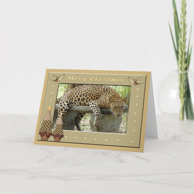 Festiva Tarjeta de saludo de Navidades Leopard (Anverso)