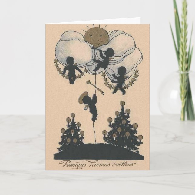 Festiva Tarjeta de saludo de Navidades letones de época (Anverso)