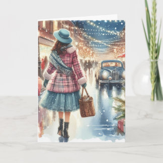 Festiva Tarjeta de saludo de Navidades Retro Vintage
