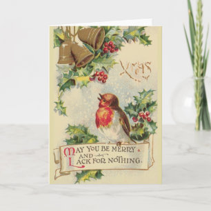 Festiva Tarjeta de saludo de Navidades Robin de época