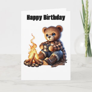 Festiva tarjeta de saludo de oso para el Día del Padre o c