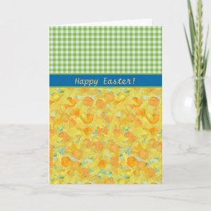 Festiva Tarjeta de saludo de Pascua, Daffodils y Check Gin