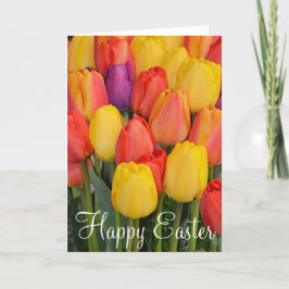 Festiva Tarjeta de saludo de Pascua de Primavera tulipanes