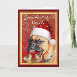 Festiva tarjeta de saludo de perro boxeador navidades