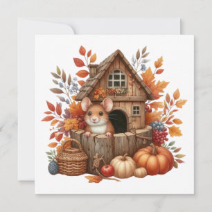 Festiva Tarjeta de saludo de ratón de otoño