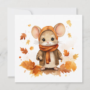 Festiva Tarjeta de saludo de ratón de otoño