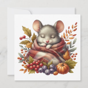 Festiva Tarjeta de saludo de ratón de otoño