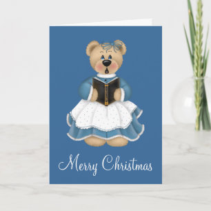 Festiva Tarjeta de saludo de Teddy Bear Blue Navidades Car