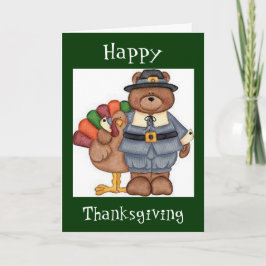 Festiva Tarjeta De Saludo De Teddy Pilgrim Y Turquía