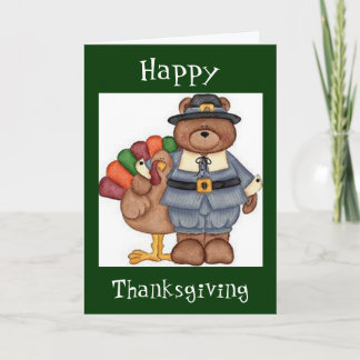 Festiva Tarjeta De Saludo De Teddy Pilgrim Y Turquía