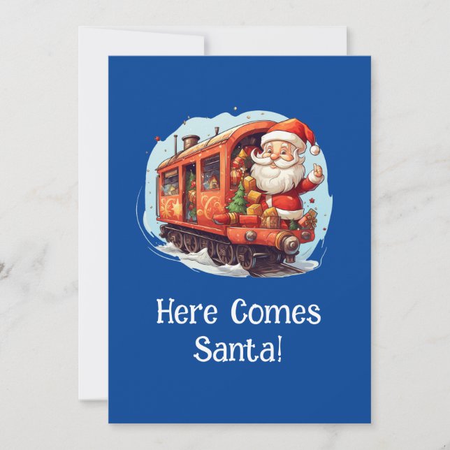 Festiva Tarjeta de saludo de tren Jolly Santa Navidades (Anverso)