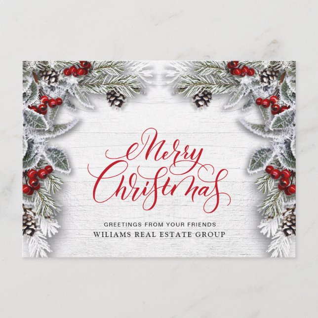 Festiva Tarjeta de saludo de vacaciones corporativa Holly  (Anverso)