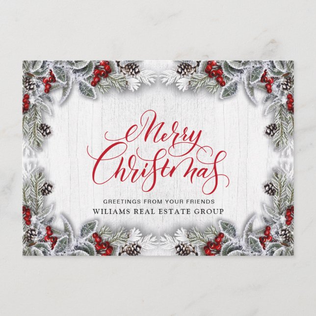 Festiva Tarjeta de saludo de vacaciones corporativa Holly  (Anverso)