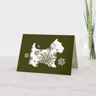 Festiva Tarjeta de saludo de vacaciones de perro con copo