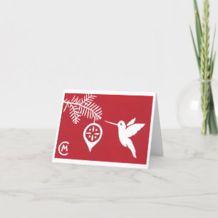 Festiva Tarjeta de saludo del colibrí navideño en rojo