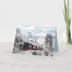 Festiva tarjeta de saludo del tren de invierno