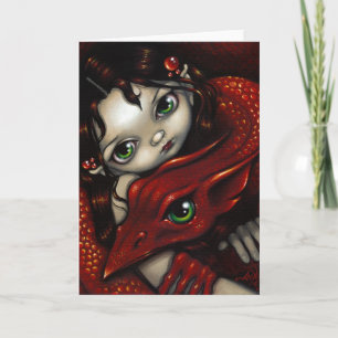 Festiva Tarjeta de saludo "Elf Maiden y su dragón"