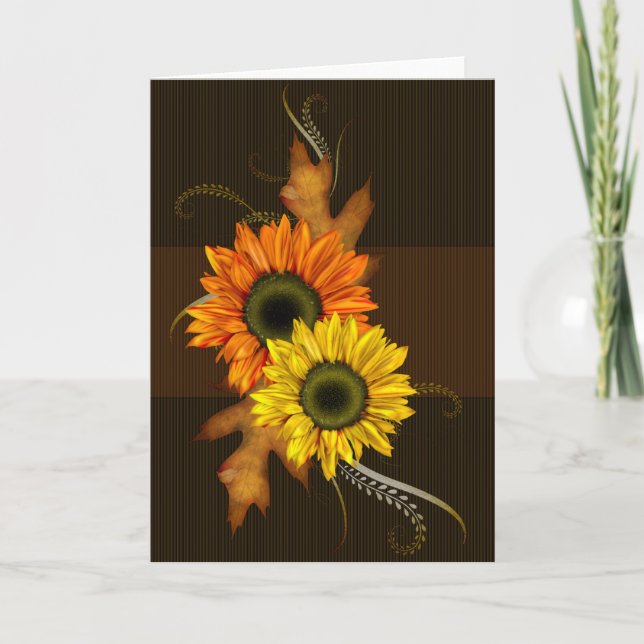 Festiva Tarjeta de saludo en blanco Sunflower Fall Season (Anverso)
