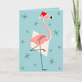 Festiva Tarjeta de saludo Flamingo Santa Blue